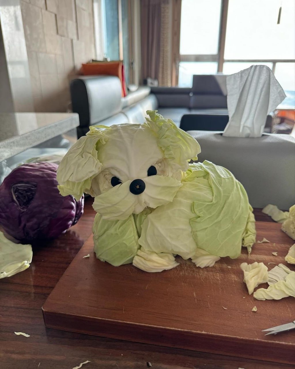 Kimchi on a cutting board